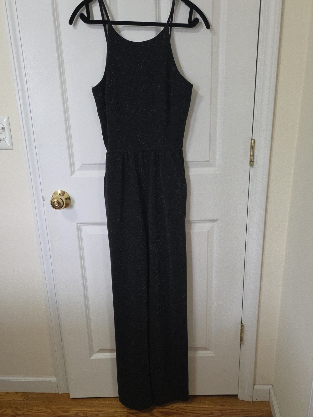 Kaileigh Black Sparkle Wide-Leg Halter Jumpsuit